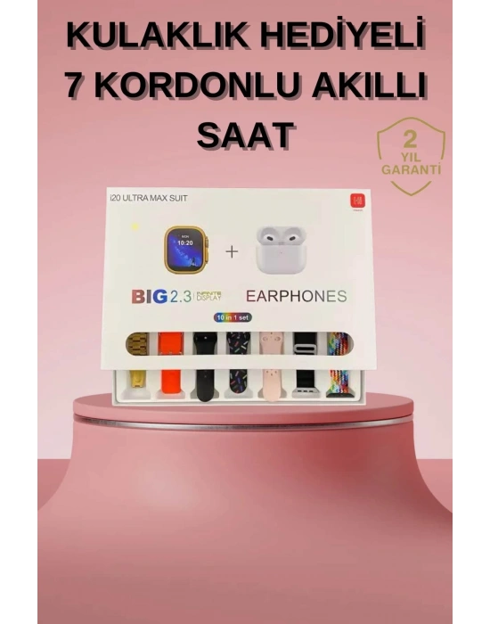 Akıllı Saat Bluetooth Kulaklık Hediyeli Bildirim Görme Sesli Görüşme Çoklu Kordon