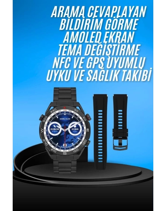 Akıllı Saat Çelik Kordonlu Amoled Ekran Android ve İOS Uyumlu Çağrı Cevaplayabilen