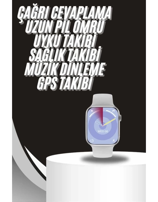 Akıllı Saat Gümüş Kasa Bluetooth Kulaklık Hediyeli Çok Fonksiyonlu İkili Set