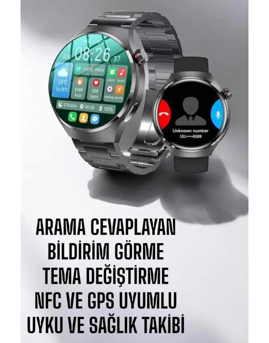 Akıllı Saat Metal Kordonlu GPS ve NFC Uyumlu Arama Cevaplayan