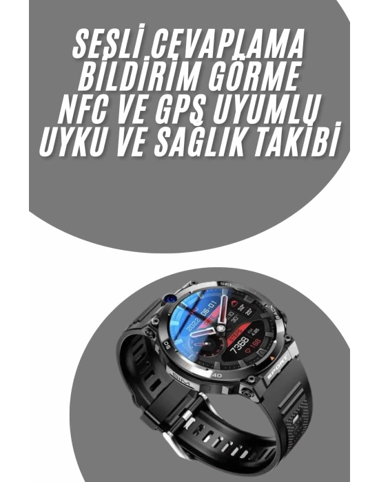 Akıllı Saat Titanyum Kasa Yuvarlak Ekran Alarm Uyku ve Sağlık Takibi Titreşimli
