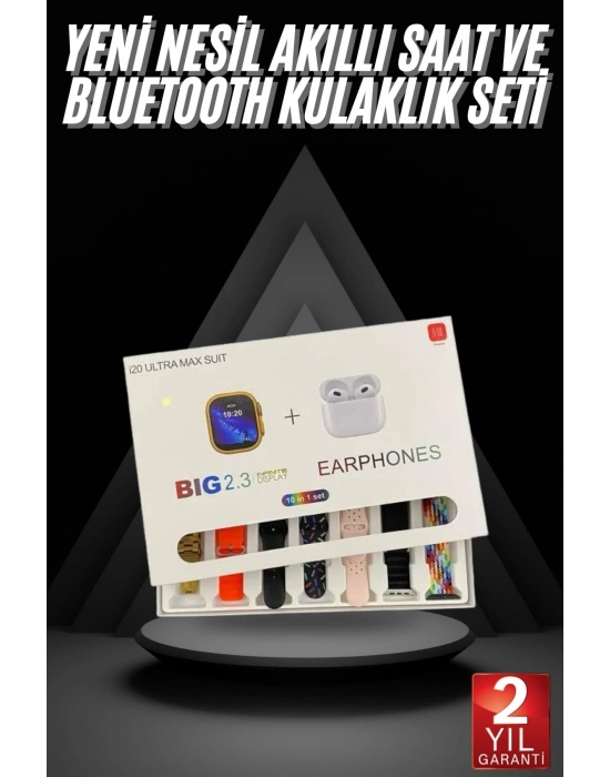 Akıllı Saat ve Air Pro Kulaklık 7 Kordonlu Çok Fonksiyonlu İkili Set