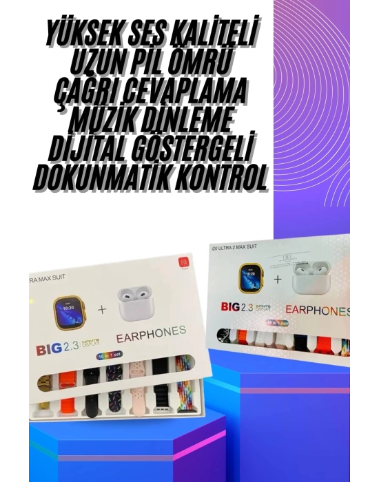 Akıllı Saat ve Air Pro Kulaklık 7 Kordonlu Çok Fonksiyonlu İkili Set