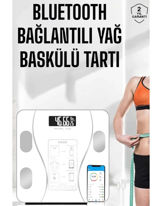 Akıllı Tartı Dijital Baskül Yağ Su Kas Vücut Kitle Kilo Ölçer Tartı