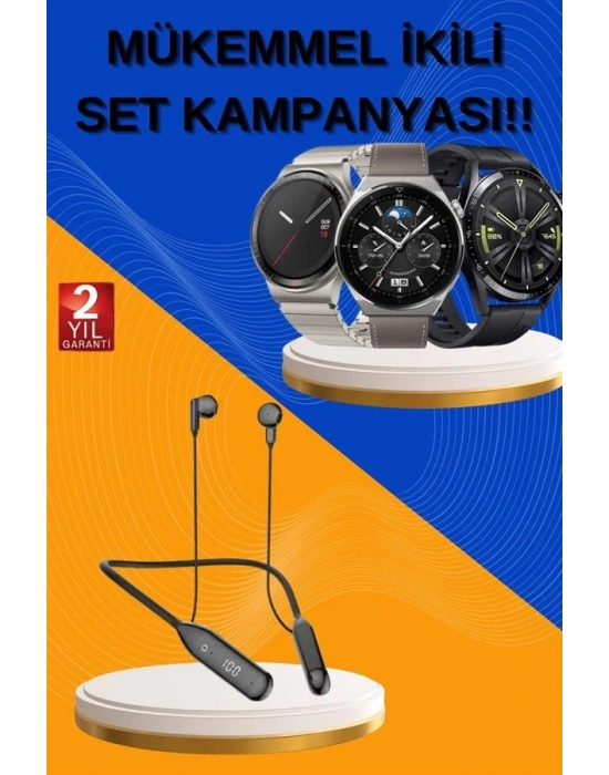 Alarm ve Titreşim Özellikli Akıllı Saat ve Mikrofonlu Kablolu Bluetooth Kulaklık 60 Saat