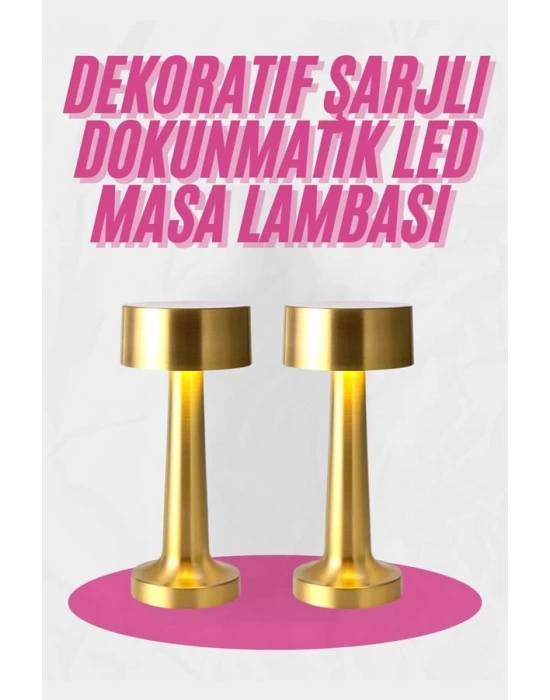 Altın Rengi Masa ve Gece Lambası Dokunmatik Şarjlı Masa Lambası
