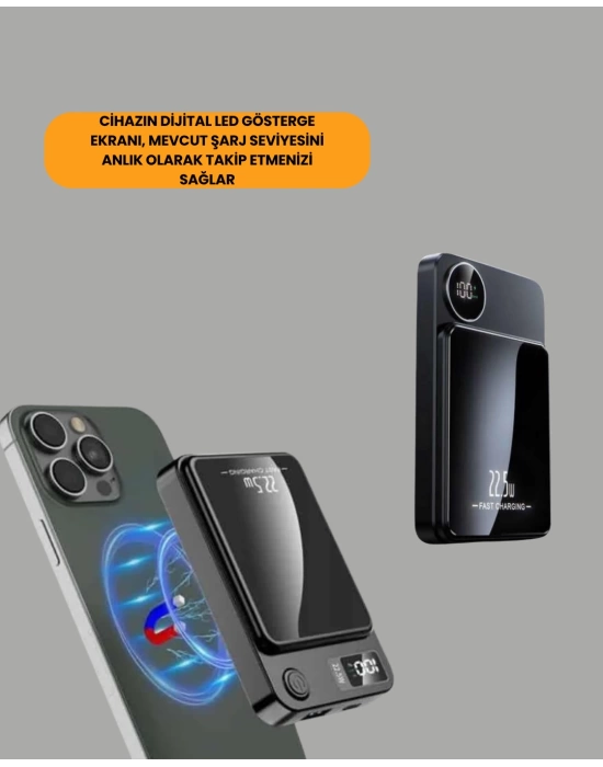 Alüminyum Alaşımlı, 20W PD Hızlı Şarj ve Manyetik Kablosuz Powerbank