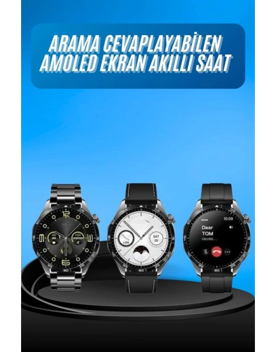 Amoled Ekran 3 Kordonlu Akıllı Saat 5.0 Bluetooth Bağlantılı Android ve İOS Uyumlu