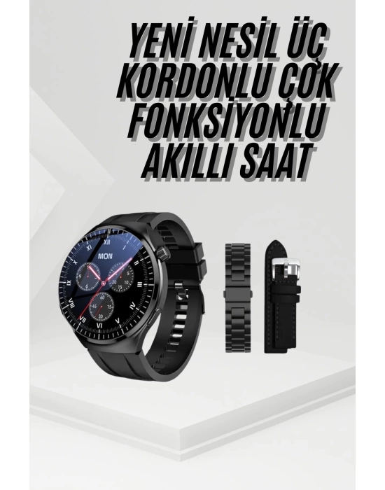 Amoled Ekran Metal Deri Silikon Kordonlu Uyku ve Sağlık Takibi