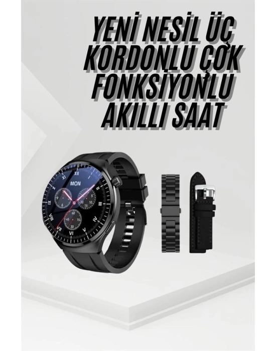 Amoled Ekran Metal Deri Silikon Kordonlu Uyku ve Sağlık Takibi