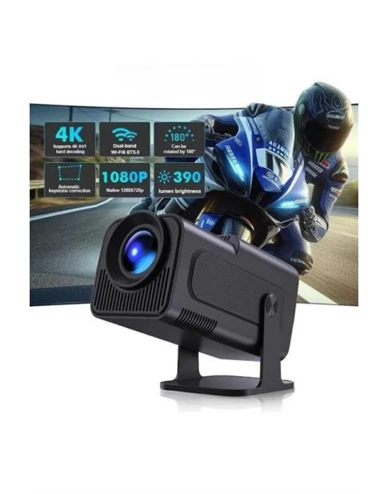 Android Projeksiyon Siyah Taşınabilir Sinema Projektörü 4k 1080p Ev Sineması Bluetooth