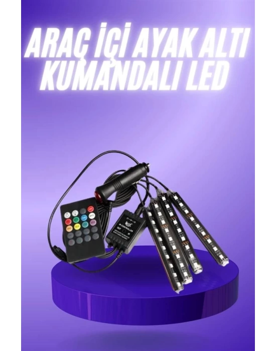 Araç İçi Ayak Altı 12li Şerit Led Işık Uzaktan Kumandalı RGB Işıklı Ses ve Müziğe Duyarlı