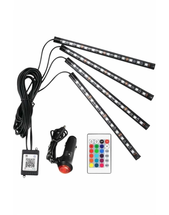 Araç İçi Ayak Altı 12li Şerit Led Işık Uzaktan Kumandalı RGB Işıklı Ses ve Müziğe Duyarlı