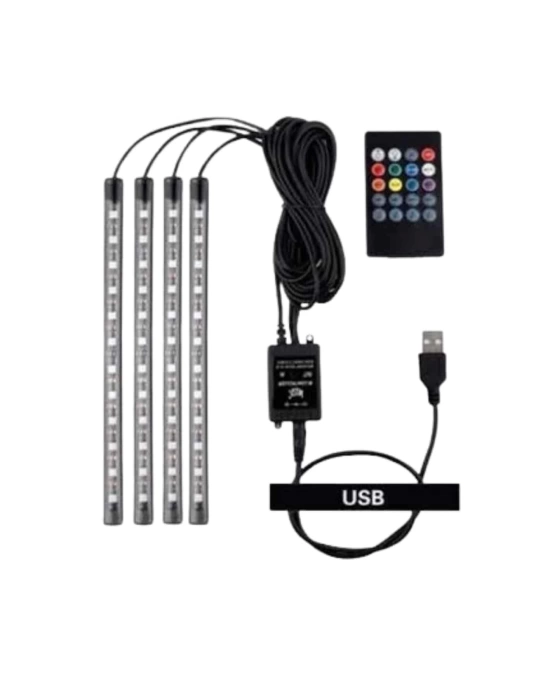 Araç Içi Aydınlatma Kumandalı 12 Led Ayak Altı Led Ambiyans Işığı Sese Duyarlı Kumandalı