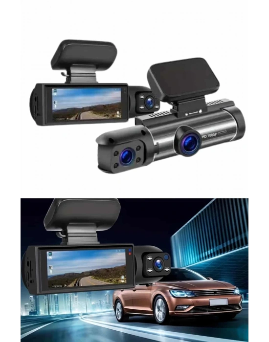 Araç İçi Full Hd Kamera Ön ve Arka Kameralı Ekranlı Araç Kamerası
