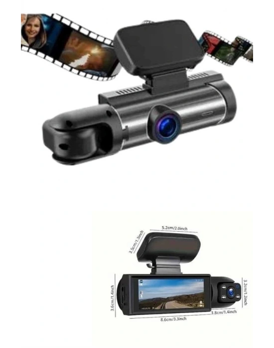 Araç İçi Full Hd Kamera Ön ve Arka Kameralı Ekranlı Araç Kamerası