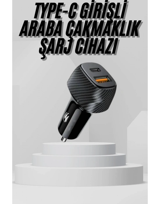 Araç İçi Şarj Cihazı 38W Güç Kapasiteli Type-C Girişli Araba Çakmaklık