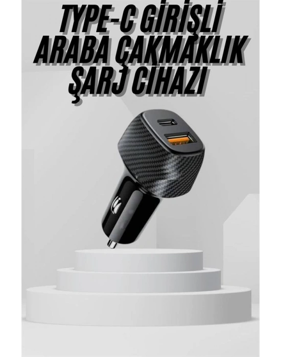 Araç İçi Şarj Cihazı 38W Güç Kapasiteli Type-C Girişli Araba Çakmaklık