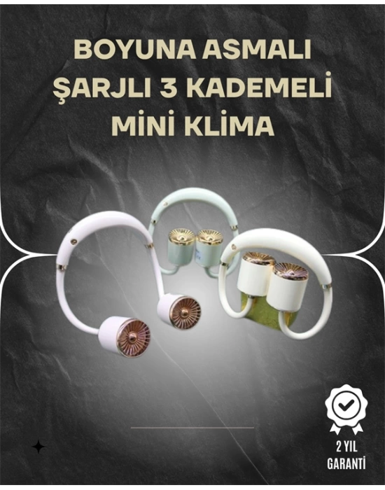 Asılabilir Mini Boyun Fanı | 1000mAh Şarjlı, Turbo Güçlü Rüzgar