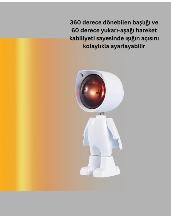 Astronot Tasarımlı Gün Batımı Efektli Şarjlı LED Lamba