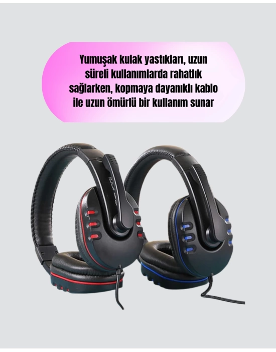 Ayarlanabilir Kafa Bandı ve Mikrofonlu Kulaklık – Oyun ve Müzik İçin İdeal