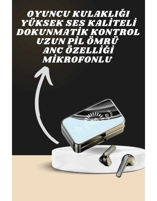 Aynalı Bluetooth Kulaklık ve 7 Kordonlu Akıllı Saat Dijital Göstergeli Uzun Pil Ömrü