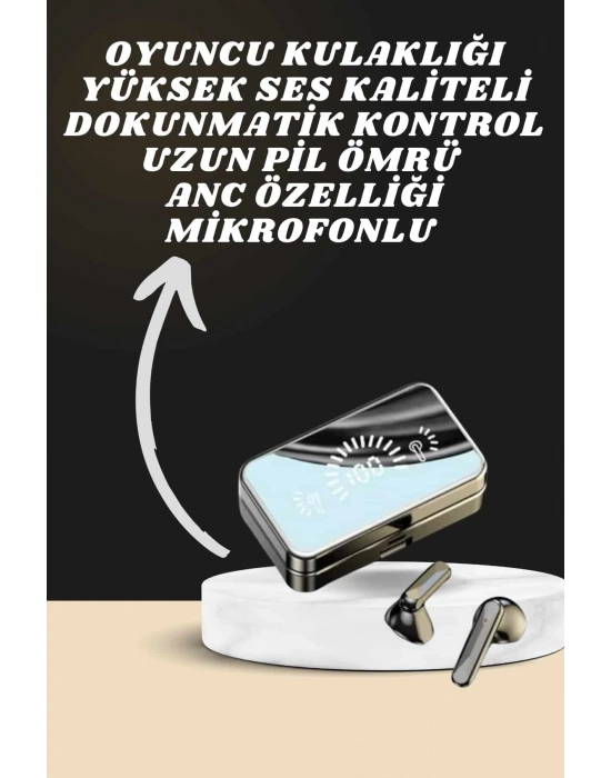 Aynalı Bluetooth Kulaklık ve 7 Kordonlu Akıllı Saat Dijital Göstergeli Uzun Pil Ömrü