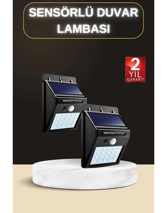 Bahçe Aydınlatma Sensörlü Güneş Enerjili Duvar Lambası 40 Led Işık