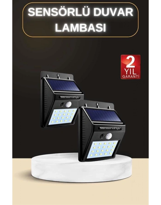 Bahçe Aydınlatma Sensörlü Güneş Enerjili Duvar Lambası 40 Led Işık