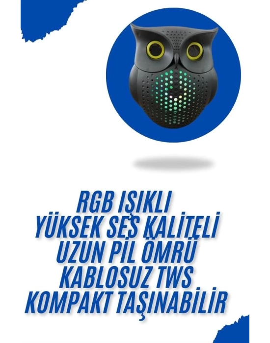 Baykuş Görünümlü Işıklı Bluetooth Speaker Bluetooth Hoparlör