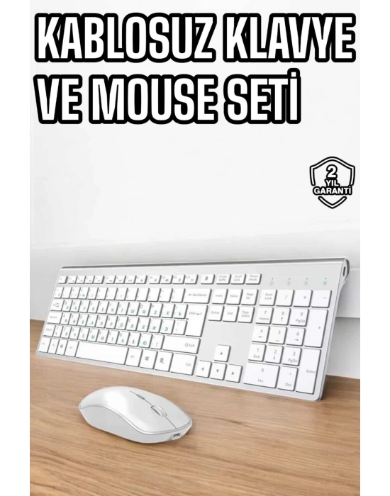 Beyaz Kablosuz Klavye Fare Seti Kablosuz Fare USB Alıcı PC Uyumlu