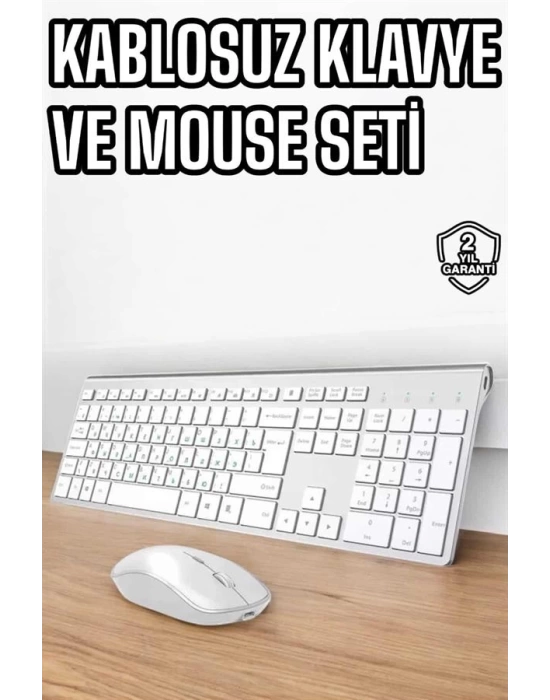 Beyaz Kablosuz Klavye Fare Seti Kablosuz Fare USB Alıcı PC Uyumlu