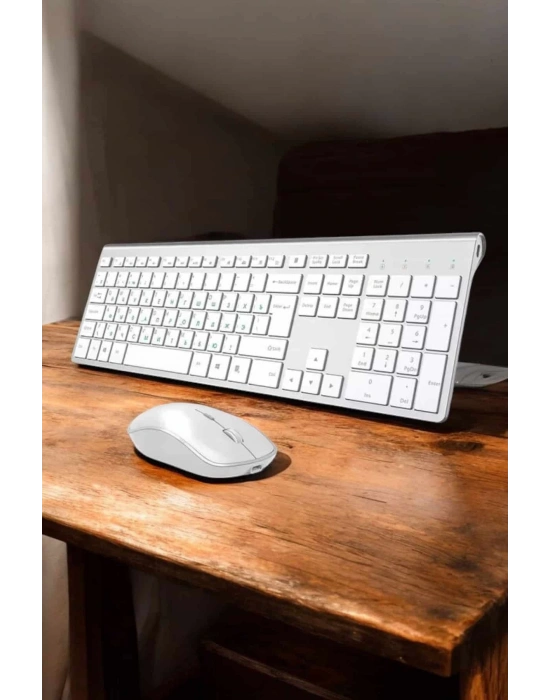 Beyaz Kablosuz Klavye Fare Seti Kablosuz Fare USB Alıcı PC Uyumlu