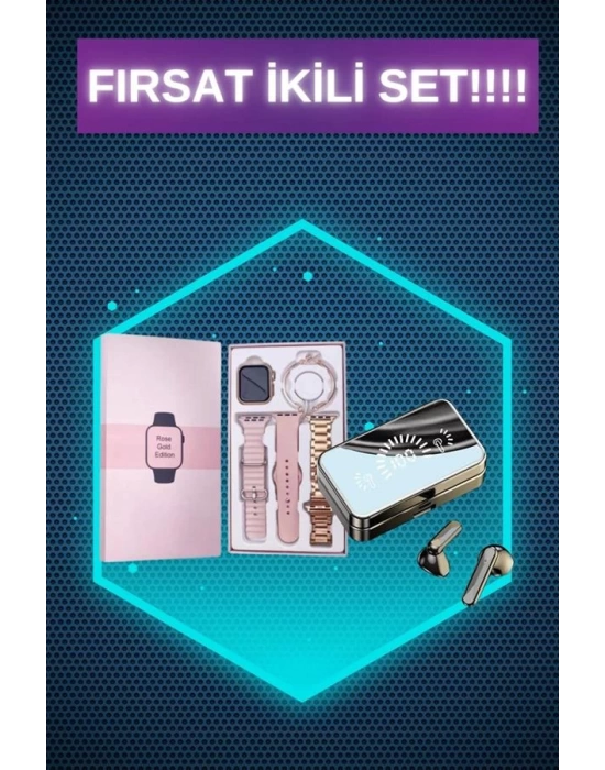Bileklikli Amoled Ekran Akıllı Saat ve Dijital Göstergeli Kablosuz Bluetooth Kulaklık ANC/ ENC