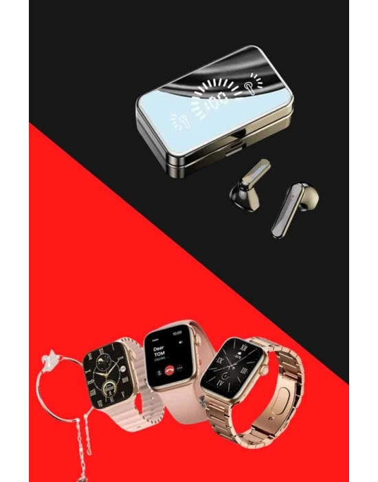 Bileklikli Amoled Ekran Akıllı Saat ve Dijital Göstergeli Kablosuz Bluetooth Kulaklık ANC/ ENC