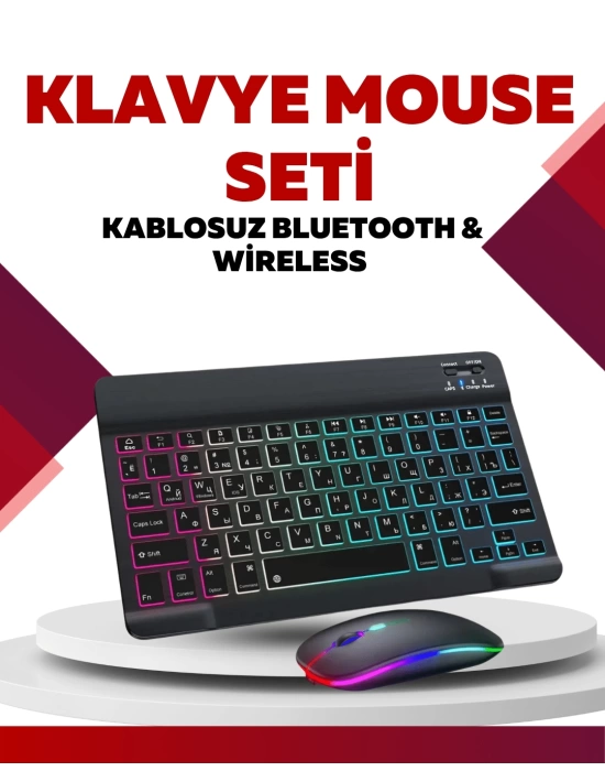 Bluetooth 5.3 Destekli Şarjlı Taşınabilir Klavye + Mouse Kombinasyonu