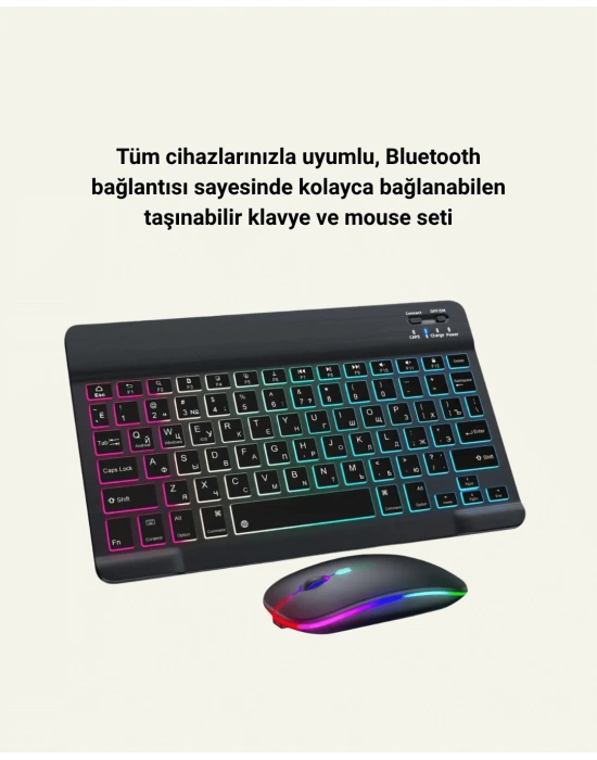 Bluetooth 5.3 Destekli Şarjlı Taşınabilir Klavye + Mouse Kombinasyonu
