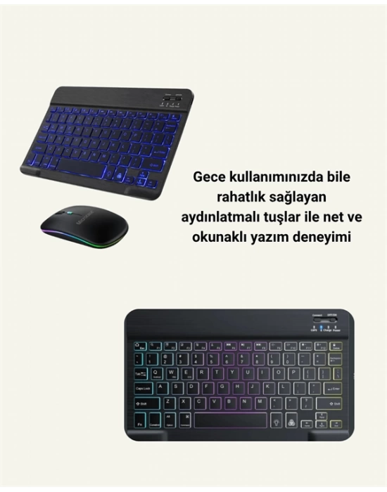 Bluetooth 5.3 Destekli Şarjlı Taşınabilir Klavye + Mouse Kombinasyonu