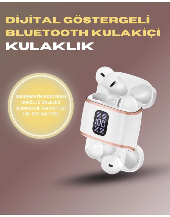Bluetooth 5.3 Kulaklık – 4 Adet, Çift Kulaklıklı, Dijital Göstergeli, ANC + ENC