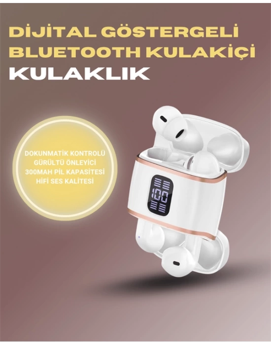 Bluetooth 5.3 Kulaklık – 4 Adet, Çift Kulaklıklı, Dijital Göstergeli, ANC + ENC