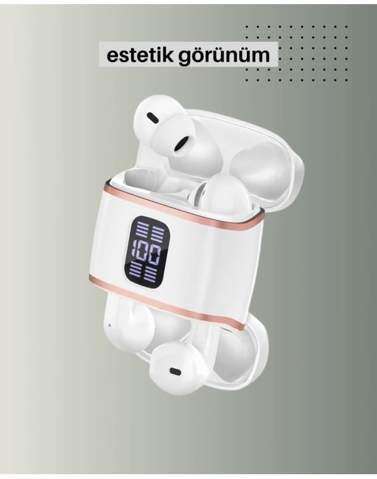 Bluetooth 5.3 Kulaklık – 4 Adet, Çift Kulaklıklı, Dijital Göstergeli, ANC + ENC