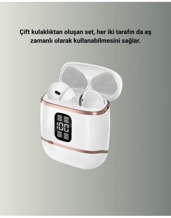 Bluetooth 5.3 Kulaklık – 4 Adet, Çift Kulaklıklı, Dijital Göstergeli, ANC + ENC