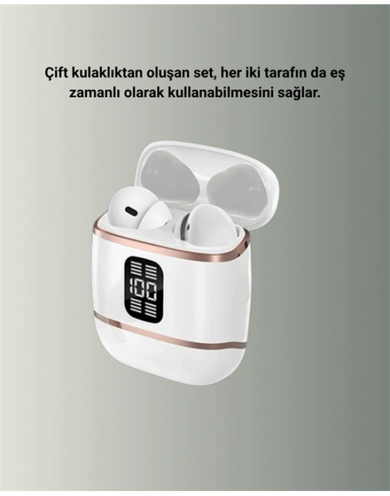 Bluetooth 5.3 Kulaklık – 4 Adet, Çift Kulaklıklı, Dijital Göstergeli, ANC + ENC