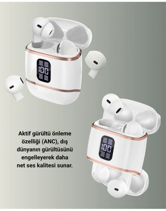 Bluetooth 5.3 Kulaklık – Kulakiçi, ANC+ENC, 4 Adet Set, Dijital Göstergeli