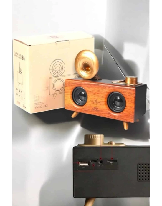Bluetooth Hoparlör Ahşap Klasik Retro Gramofon Bluetooth Müzik Kutusu