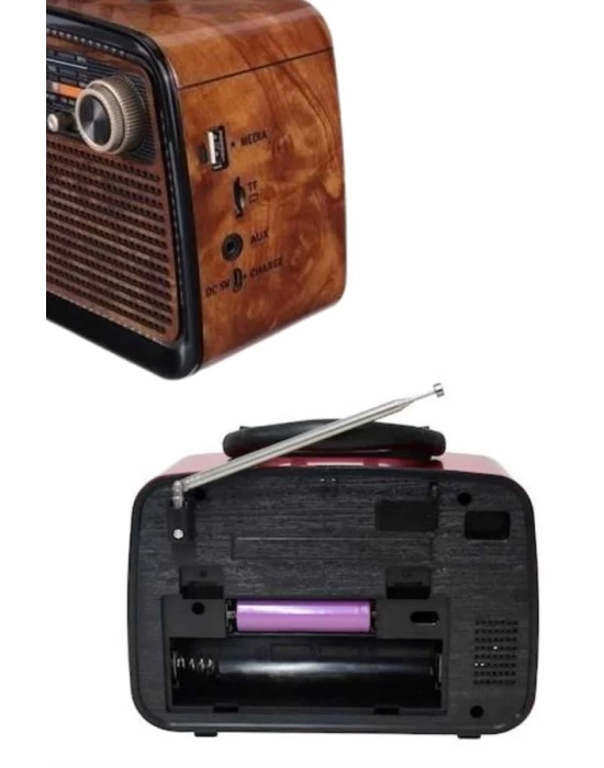 Bluetooth Hoparlör Ahşap Renk Vintage Işıklı Nostaljik Radyo Fm Ahşap Görünümlü
