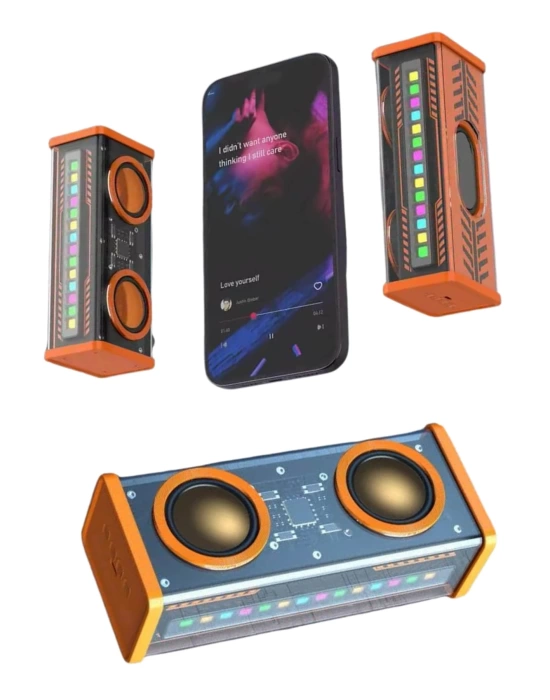 Bluetooth Hoparlör Şeffaf Mecha RGB Işıklı Çift Hoparlör 5.0 Bluetooth