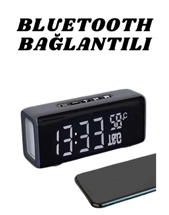 Bluetooth Hoparlör Speaker Saat Göstergeli Uzun Pil Ömrü Taşınabilir