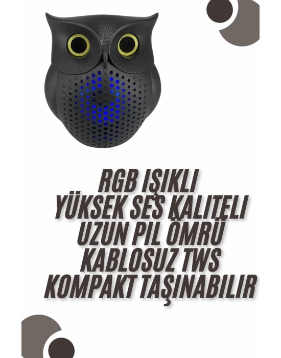 Bluetooth Hoparlör TWS Kablosuz RGB Işıklı Dekoratif Taşınabilir Baykuş