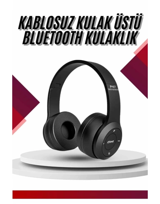 Bluetooth Kablosuz Kulaklık Siyah Wireless 5.0 Kulak Üstü Uzun Pil Ömrü